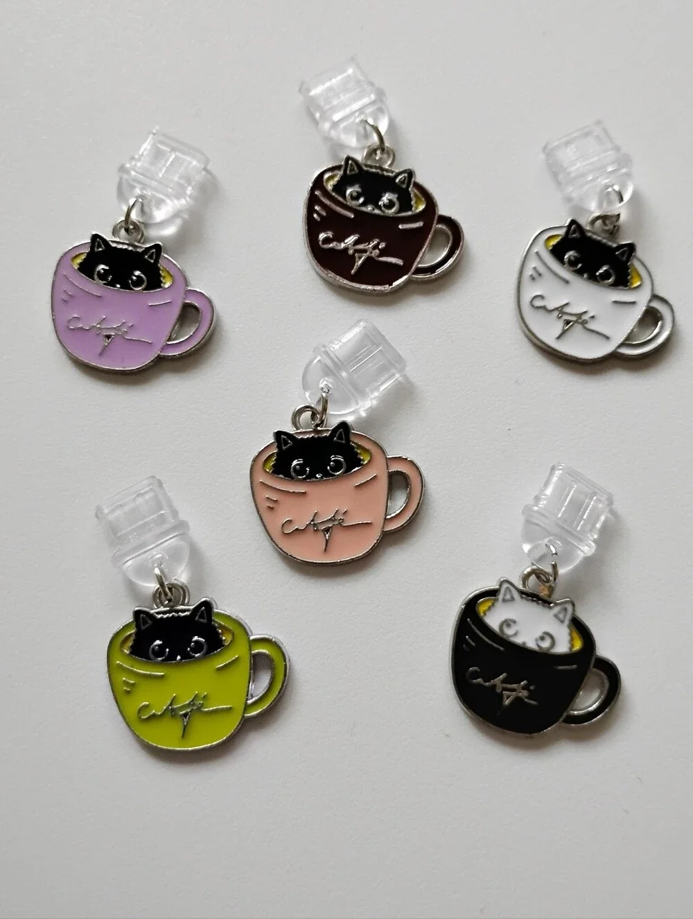 Black Cat in White Coffee Cup Pet Charm Dust Plug USB c